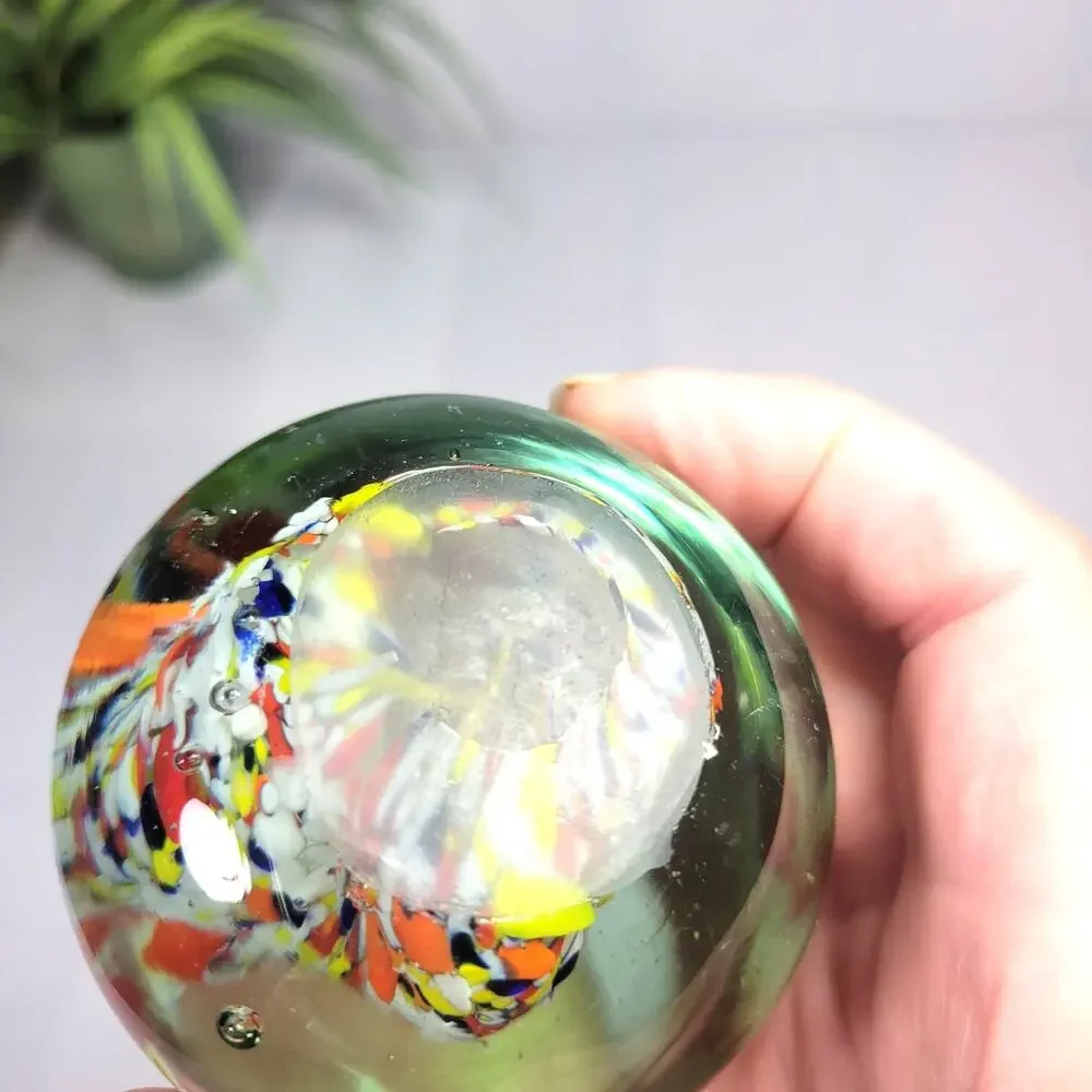 Vintage Confetti Art Glass Paperweight Hand Blown Multicolor Splatter Ball